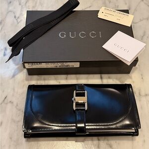 GUCCI Tom Ford Era “Avedon” Long Continental Wallet Black Box Calf Silver Buckle